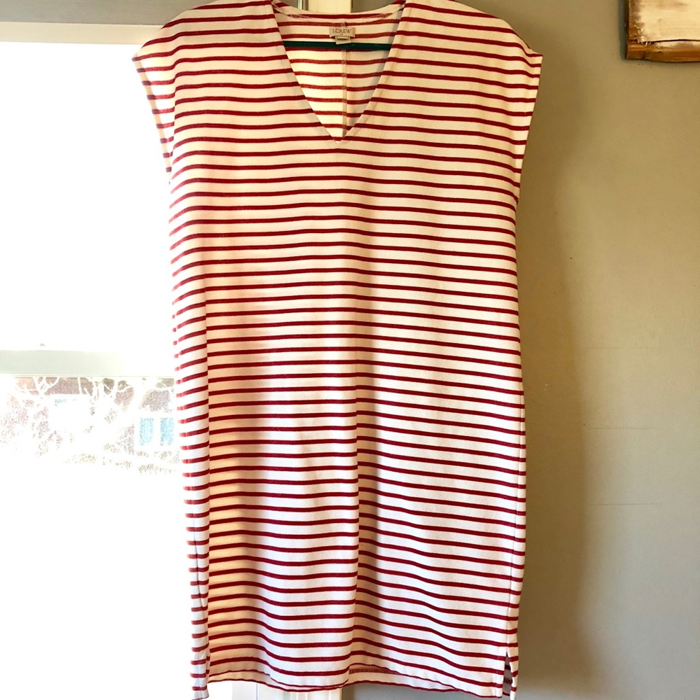 Red and white striped J.Crew shift dress